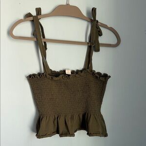 H&M Khaki Smocked Crop Top with Ruffle Straps